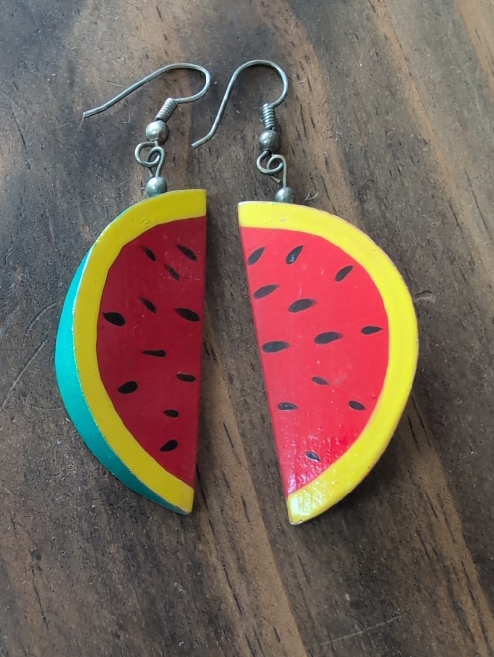Handcrafted Watermelon Slice Dangle Earrings - Yellow & Red